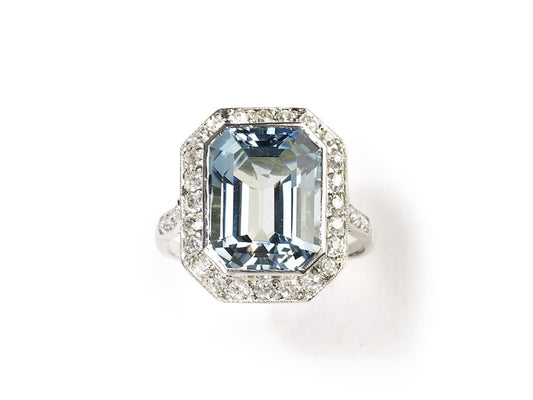 Antique Art Deco Aquamarine Diamond Ring, 5.87 carats
