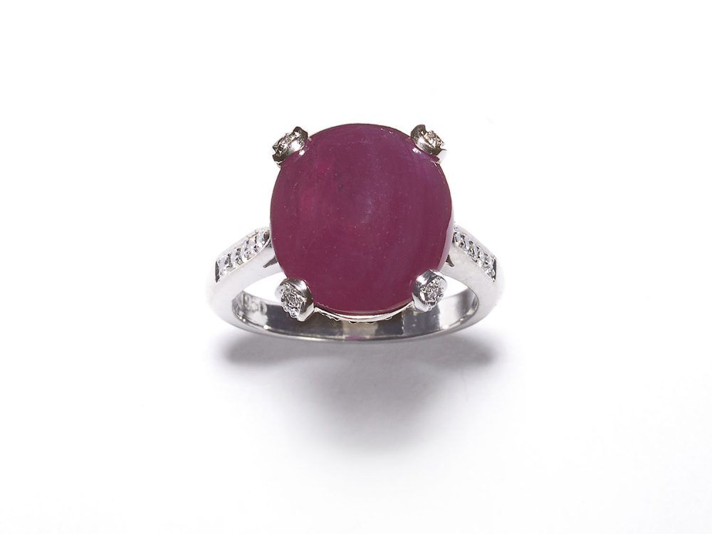 Cabochon Ruby and Diamond Ring