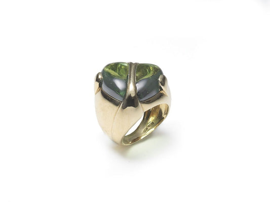Vintage Green Tourmaline Gold Heart Ring