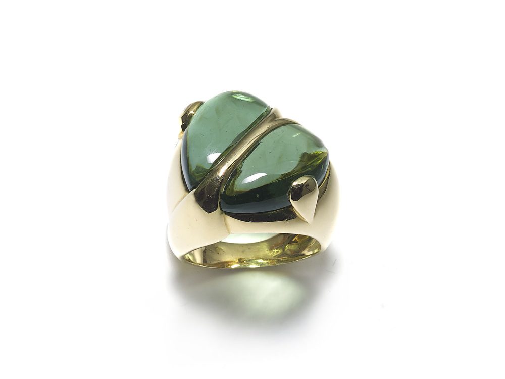 Vintage Green Tourmaline Gold Heart Ring