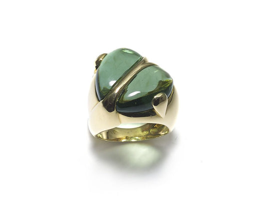 Vintage Green Tourmaline Gold Heart Ring