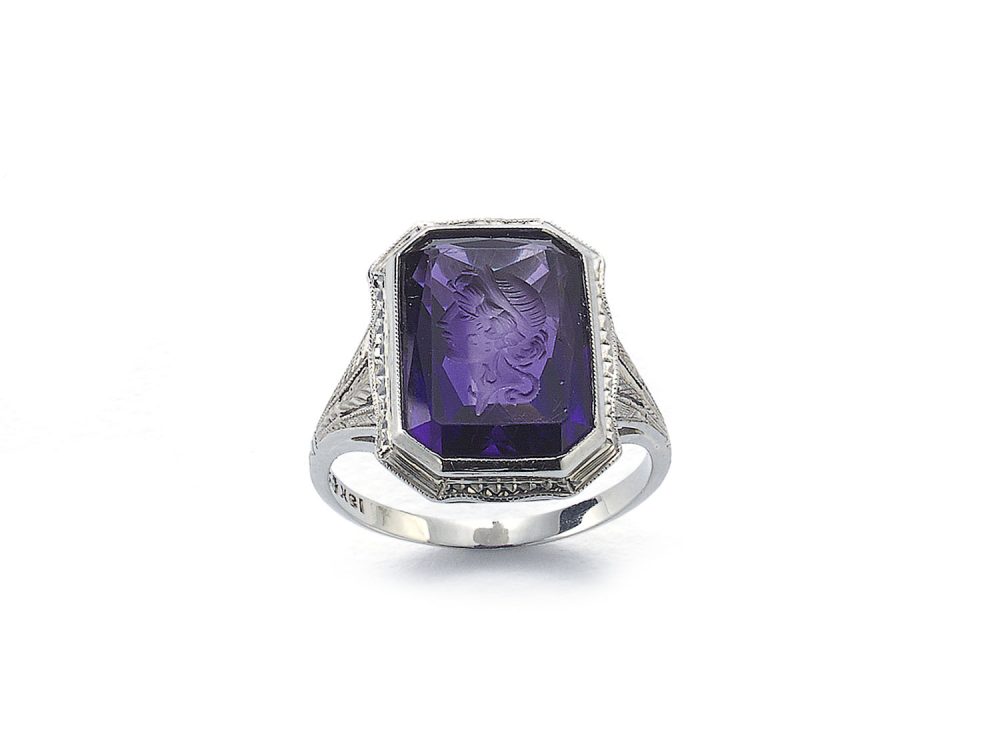 Vintage Amethyst Diamond White Gold Ring