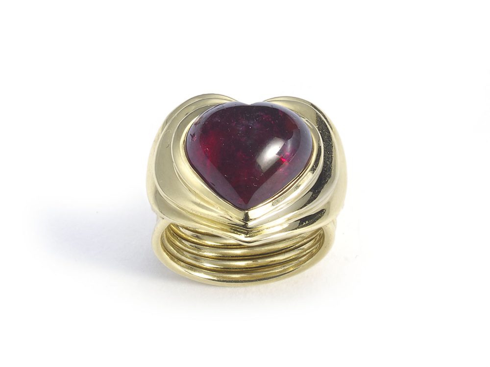 Vintage Pink Tourmaline Gold Heart Ring