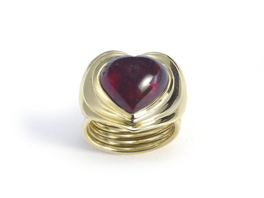 Vintage Pink Tourmaline Gold Heart Ring