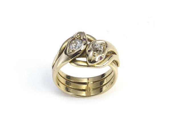 Antique Victorian Gold & Diamond Cross Over Snake Ring