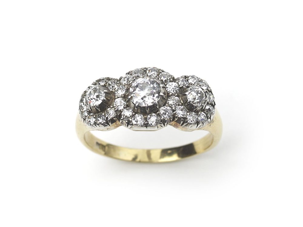 Antique Victorian Triple Cluster Diamond Ring