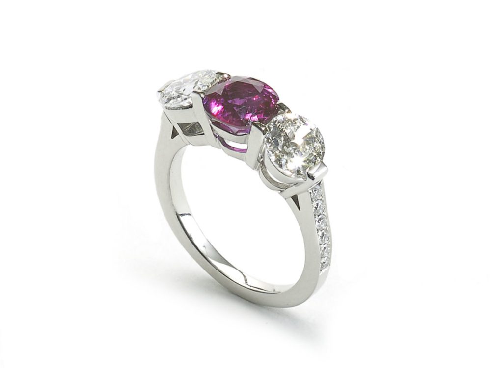 Ruby & Diamond Three Stone Ring