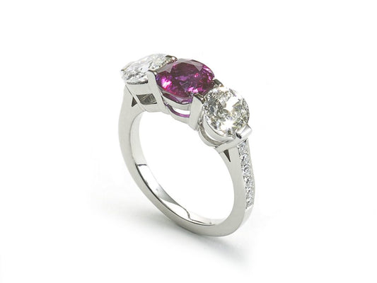 Ruby & Diamond Three Stone Ring