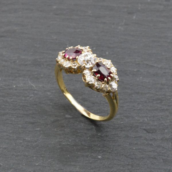 Antique Victorian Ruby and Diamond Fancy Cluster Ring, 18ct Gold
