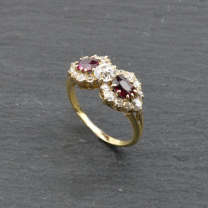 Antique Victorian Ruby and Diamond Fancy Cluster Ring, 18ct Gold