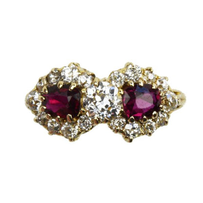 Antique Victorian Ruby and Diamond Fancy Cluster Ring, 18ct Gold