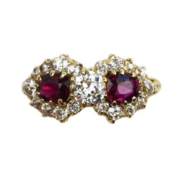 Antique Victorian Ruby and Diamond Fancy Cluster Ring, 18ct Gold