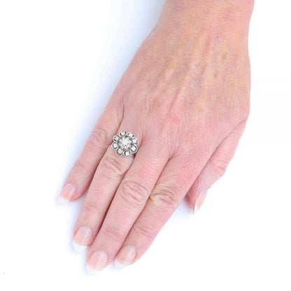 Vintage 0.80 Carat Diamond Floral Cluster Dome Ring 1960s 18ct White Gold