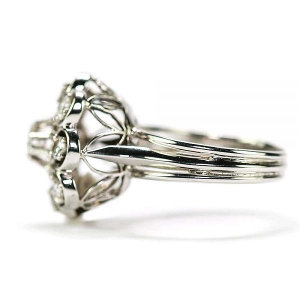Vintage 0.80 Carat Diamond Floral Cluster Dome Ring 1960s 18ct White Gold