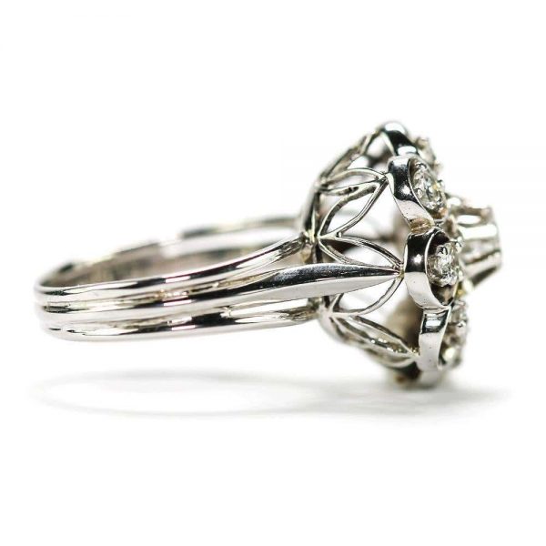 Vintage 0.80 Carat Diamond Floral Cluster Dome Ring 1960s 18ct White Gold