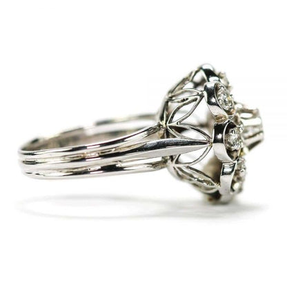 Vintage 0.80 Carat Diamond Floral Cluster Dome Ring 1960s 18ct White Gold