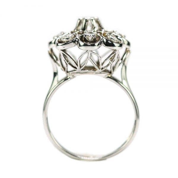 Vintage 0.80 Carat Diamond Floral Cluster Dome Ring 1960s 18ct White Gold