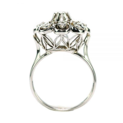Vintage 0.80 Carat Diamond Floral Cluster Dome Ring 1960s 18ct White Gold