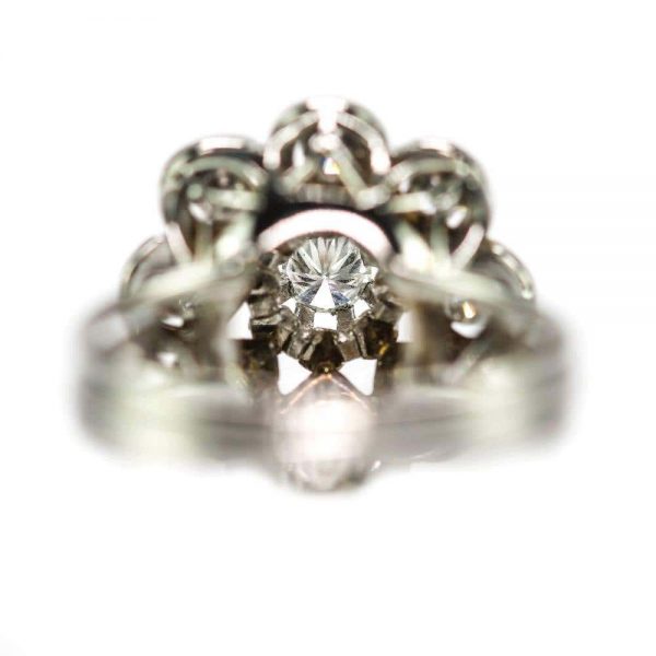 Vintage 0.80 Carat Diamond Floral Cluster Dome Ring 1960s 18ct White Gold