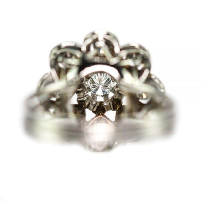 Vintage 0.80 Carat Diamond Floral Cluster Dome Ring 1960s 18ct White Gold