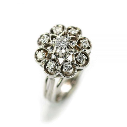 Vintage 0.80 Carat Diamond Floral Cluster Dome Ring 1960s 18ct White Gold
