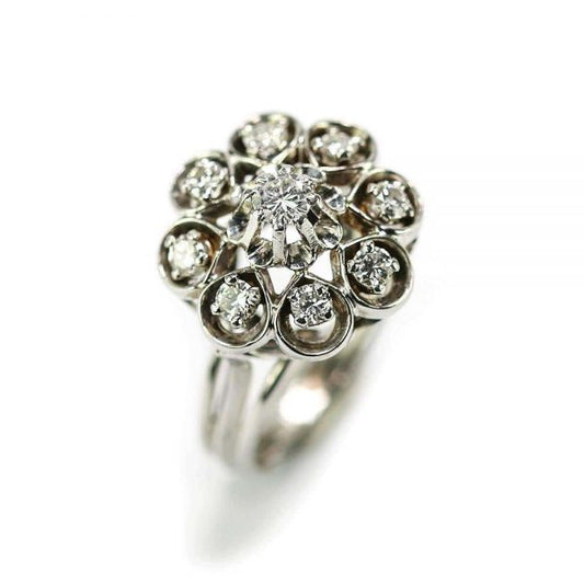 Vintage 0.80 Carat Diamond Floral Cluster Dome Ring 1960s 18ct White Gold