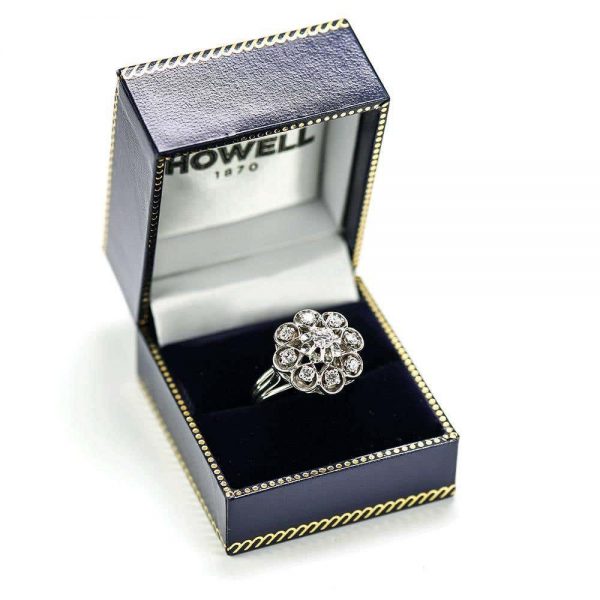 Vintage 0.80 Carat Diamond Floral Cluster Dome Ring 1960s 18ct White Gold