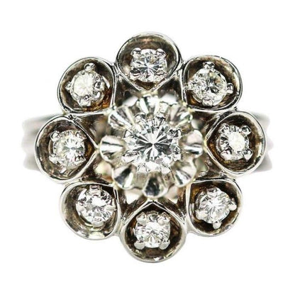 Vintage 0.80 Carat Diamond Floral Cluster Dome Ring 1960s 18ct White Gold