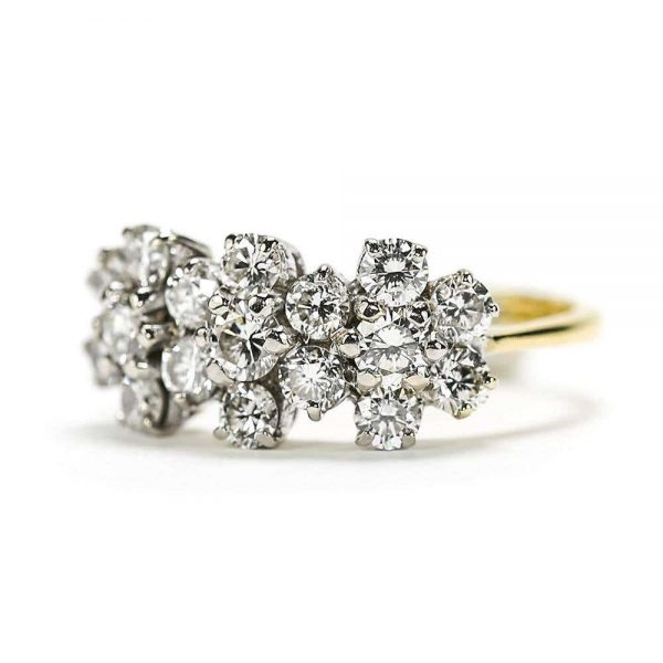 18ct Triple Daisy Flower Cluster 1.20ct Diamond Ring