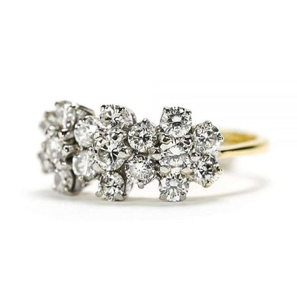 18ct Triple Daisy Flower Cluster 1.20ct Diamond Ring