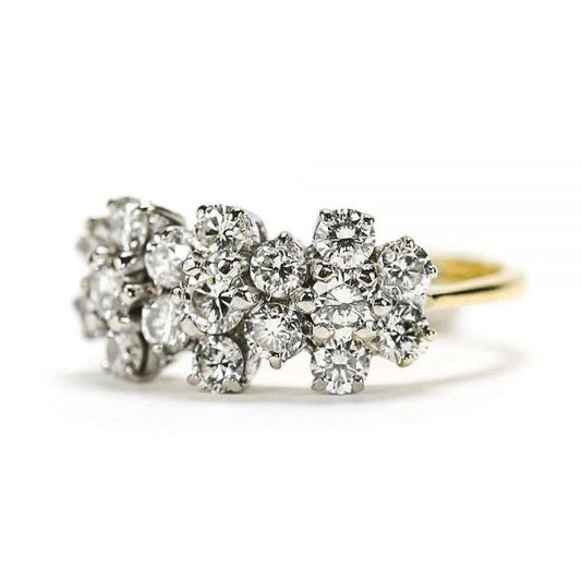 18ct Triple Daisy Flower Cluster 1.20ct Diamond Ring