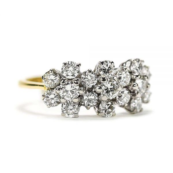 18ct Triple Daisy Flower Cluster 1.20ct Diamond Ring