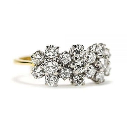 18ct Triple Daisy Flower Cluster 1.20ct Diamond Ring