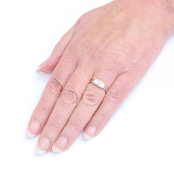 Platinum Three Stone Emerald Cut Diamond 1.25ct Trinity Engagement Ring