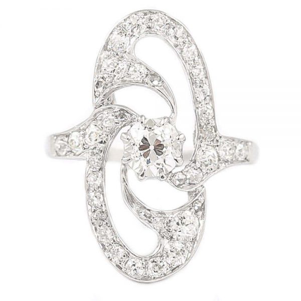 Antique Art Nouveau Platinum Diamond Engagement Ring circa 1925