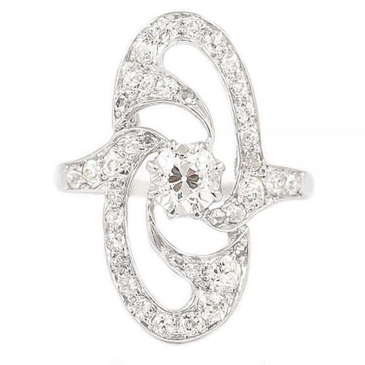 Antique Art Nouveau Platinum Diamond Engagement Ring circa 1925