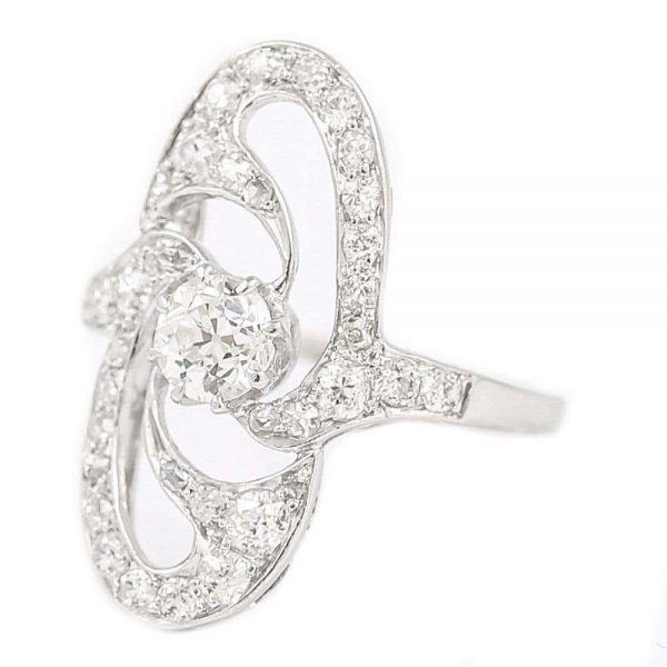 Antique Art Nouveau Platinum Diamond Engagement Ring circa 1925