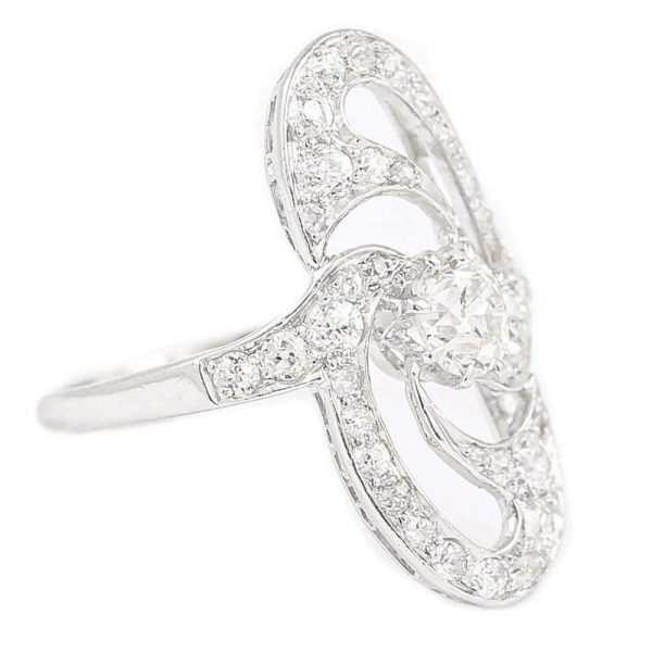 Antique Art Nouveau Platinum Diamond Engagement Ring circa 1925