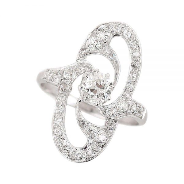 Antique Art Nouveau Platinum Diamond Engagement Ring circa 1925