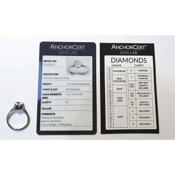 Vintage Platinum 1.70ct Solitaire Old European Diamond Engagement Ring, circa 1930