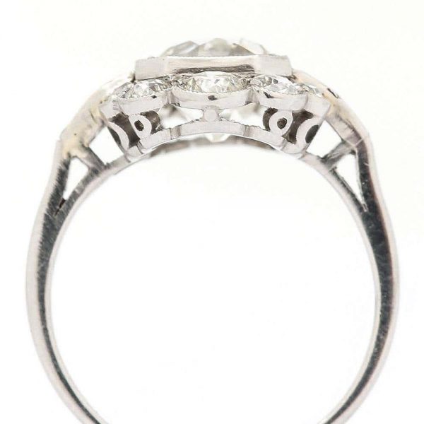 Antique 2.55 Carat Old Mine Cut Platinum Diamond Cluster Art Deco Engagement Ring c.1920