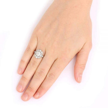 Antique 2.55 Carat Old Mine Cut Platinum Diamond Cluster Art Deco Engagement Ring c.1920