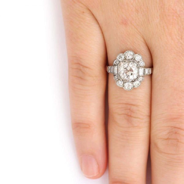 Antique 2.55 Carat Old Mine Cut Platinum Diamond Cluster Art Deco Engagement Ring c.1920