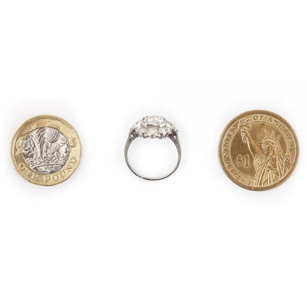 Antique 2.55 Carat Old Mine Cut Platinum Diamond Cluster Art Deco Engagement Ring c.1920