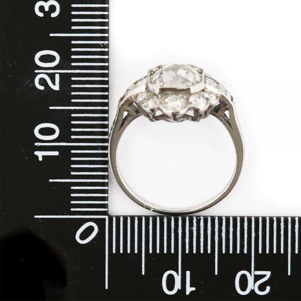 Antique 2.55 Carat Old Mine Cut Platinum Diamond Cluster Art Deco Engagement Ring c.1920