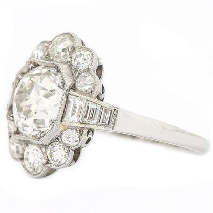 Antique 2.55 Carat Old Mine Cut Platinum Diamond Cluster Art Deco Engagement Ring c.1920