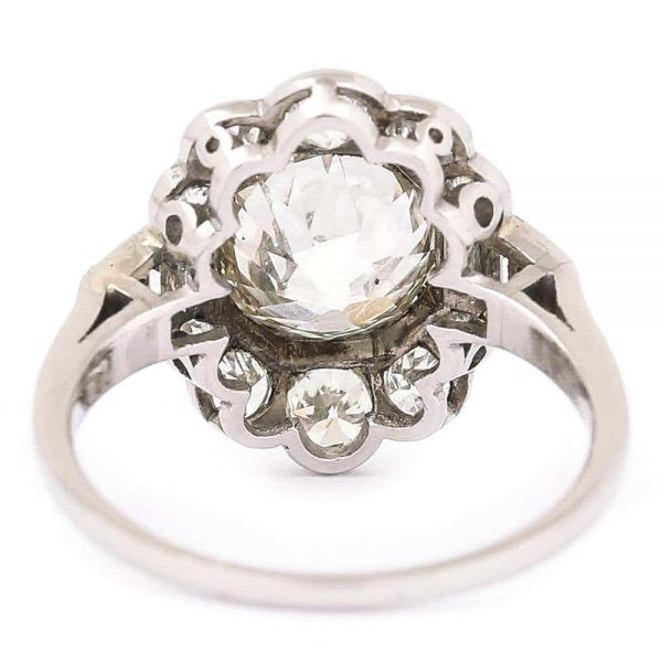 Antique 2.55 Carat Old Mine Cut Platinum Diamond Cluster Art Deco Engagement Ring c.1920