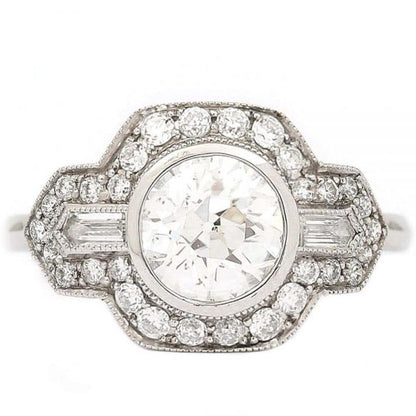 Platinum Round Old Mine Cut Diamond 1.19 Carat Cluster Engagement Ring