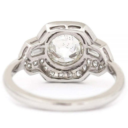 Platinum Round Old Mine Cut Diamond 1.19 Carat Cluster Engagement Ring