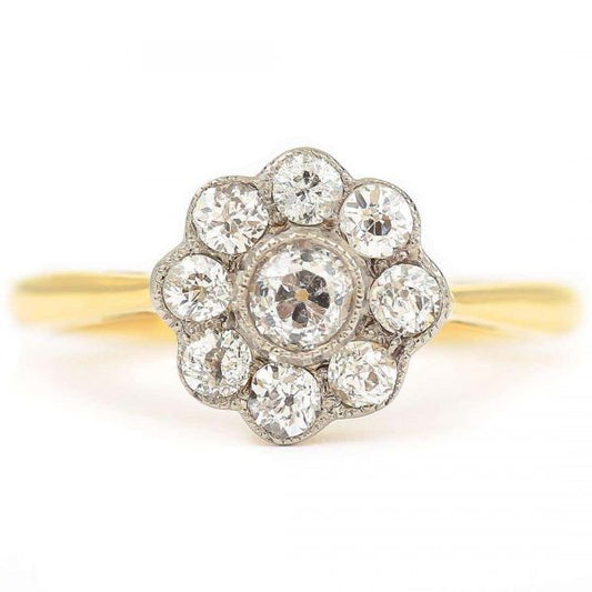 Vintage 18ct Gold Old Cut Diamond Daisy Cluster Ring